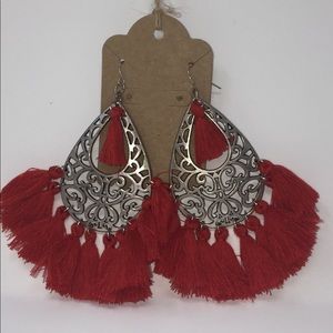 Silver and Red TASSEL Earrings